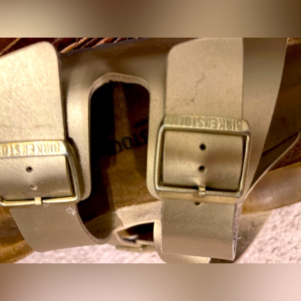 Size 42 gold Birkenstock double strap sandal in good shape